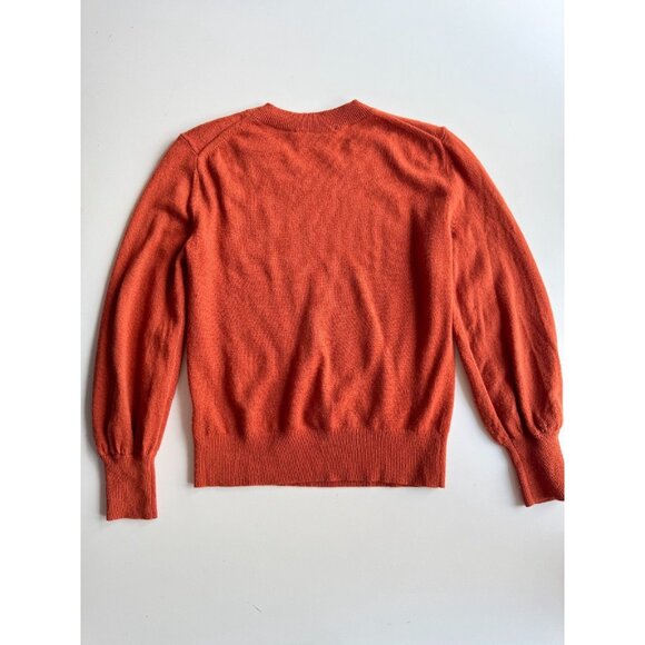 EVERLANE Orange 100% Cashmere Knit Lantern Sleeve Crew Neck Sweater, Size S - Picture 10 of 13